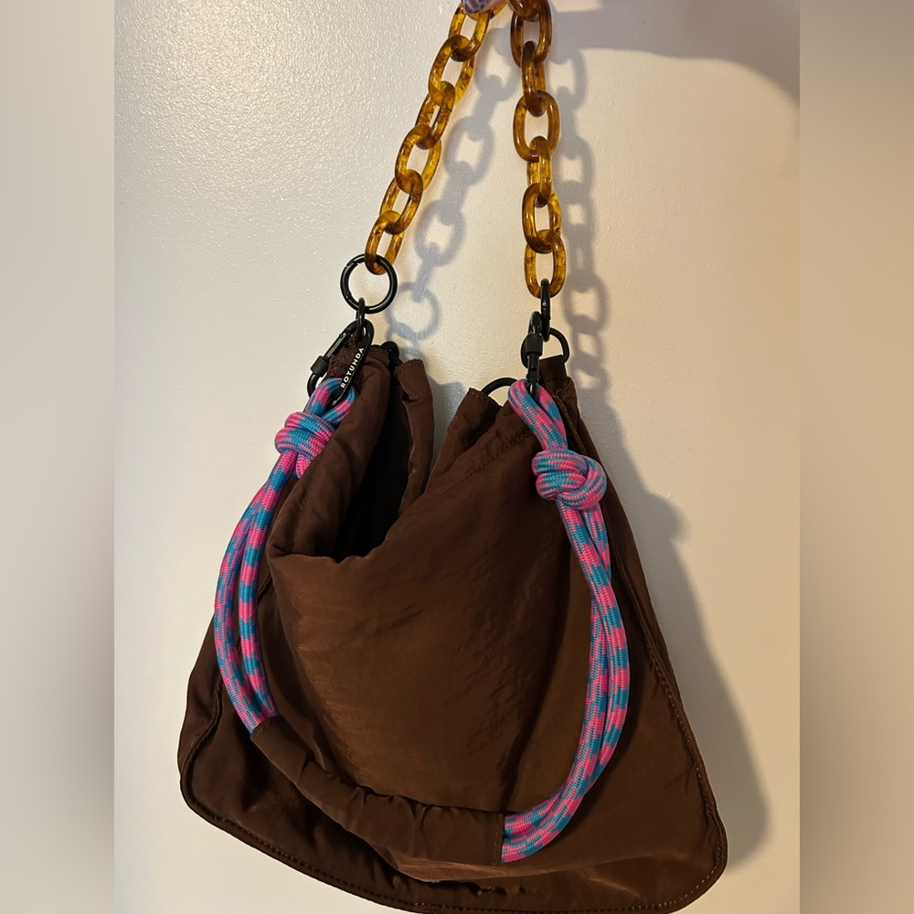 Rotunda Sant Hobo Bag, tortoise strap and pink blue rope strap
